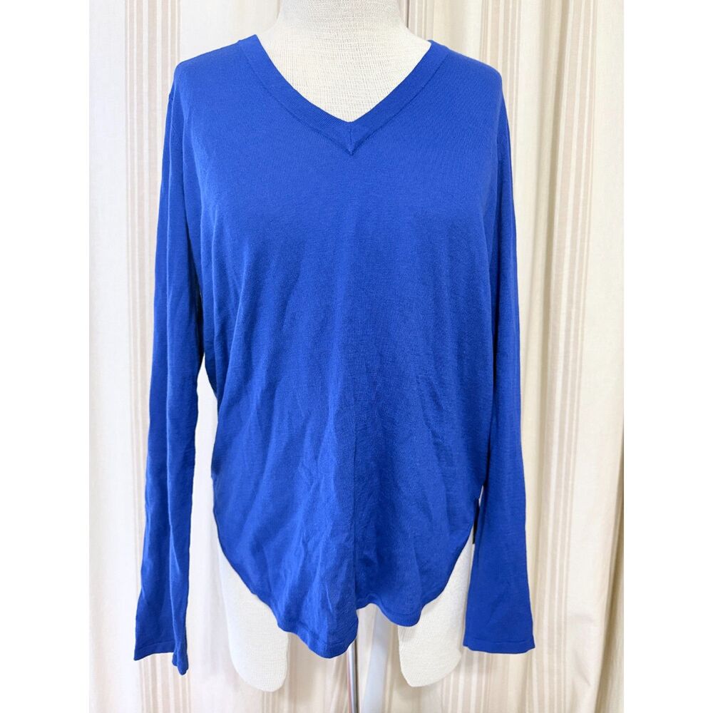 Lauren Ralph Lauren Blue Silk Modal Blend V-Neck Sweater Large